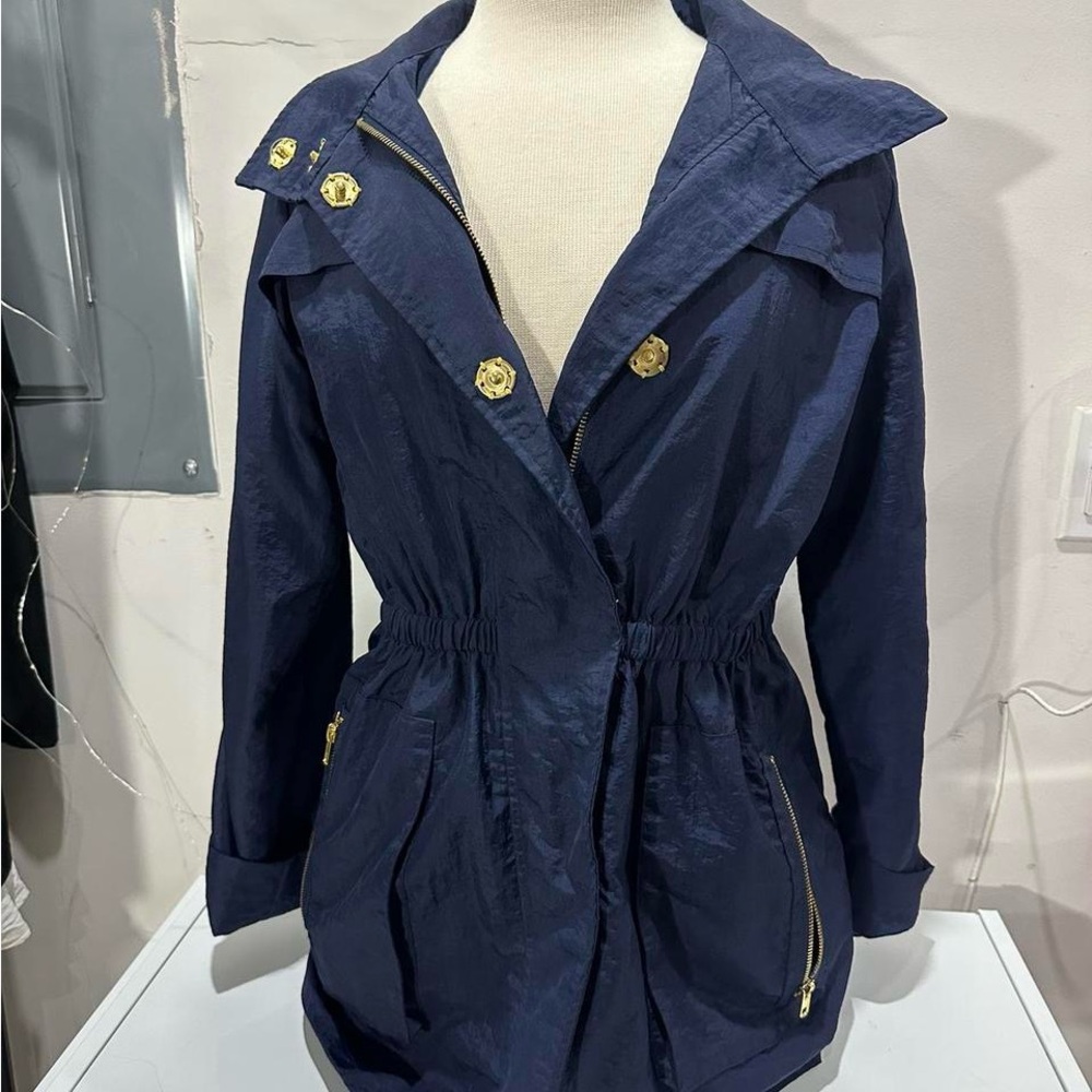 Jones New York Navy Trench Coat with Gold Buttons